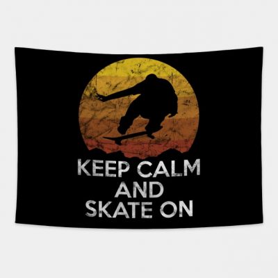 Keep Calm And Skate On Vintage Retro Sunset Skateb Tapestry Official Skateboard Merch