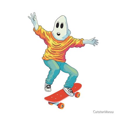 Halloween Spooky, Ghost Playing Skateboard Tote Bag Official Skateboard Merch