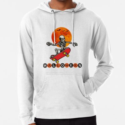 Spooky Skeleton Skateboarding On An Orange Moon Hoodie Official Skateboard Merch