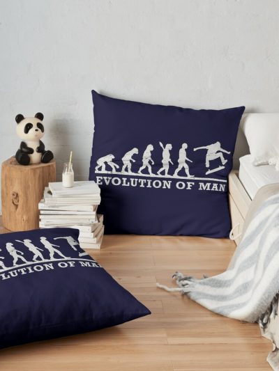 Skateboard Skateboarding Funny Evolution Of Man Throw Pillow Official Skateboard Merch