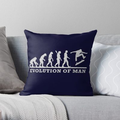 Skateboard Skateboarding Funny Evolution Of Man Throw Pillow Official Skateboard Merch