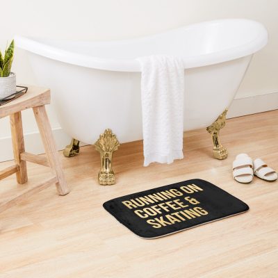 Skateboarding Running On Coffee And Skating In Gold Bath Mat Official Skateboard Merch