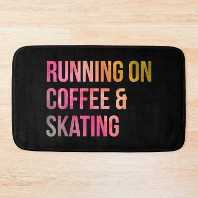 Skateboarding Running On Coffee And Skating In Watercolor Bath Mat Official Skateboard Merch