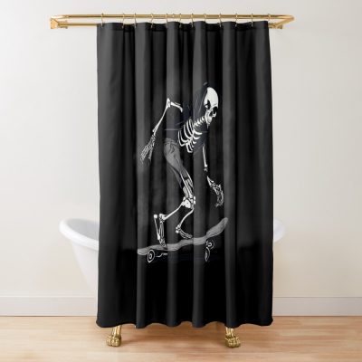 Hooligan Skeleton Riding On A Skateboard Shower Curtain Official Skateboard Merch