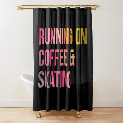 Skateboarding Running On Coffee And Skating In Watercolor Shower Curtain Official Skateboard Merch