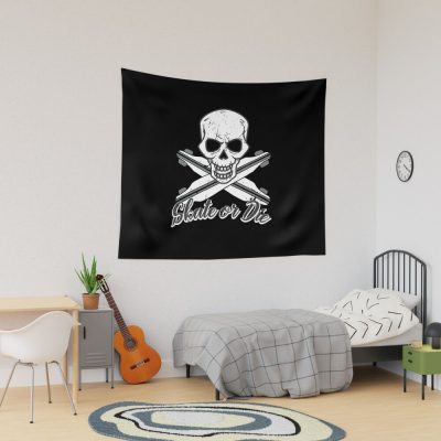 Skate Or Die Skull N Skateboards Tapestry Official Skateboard Merch