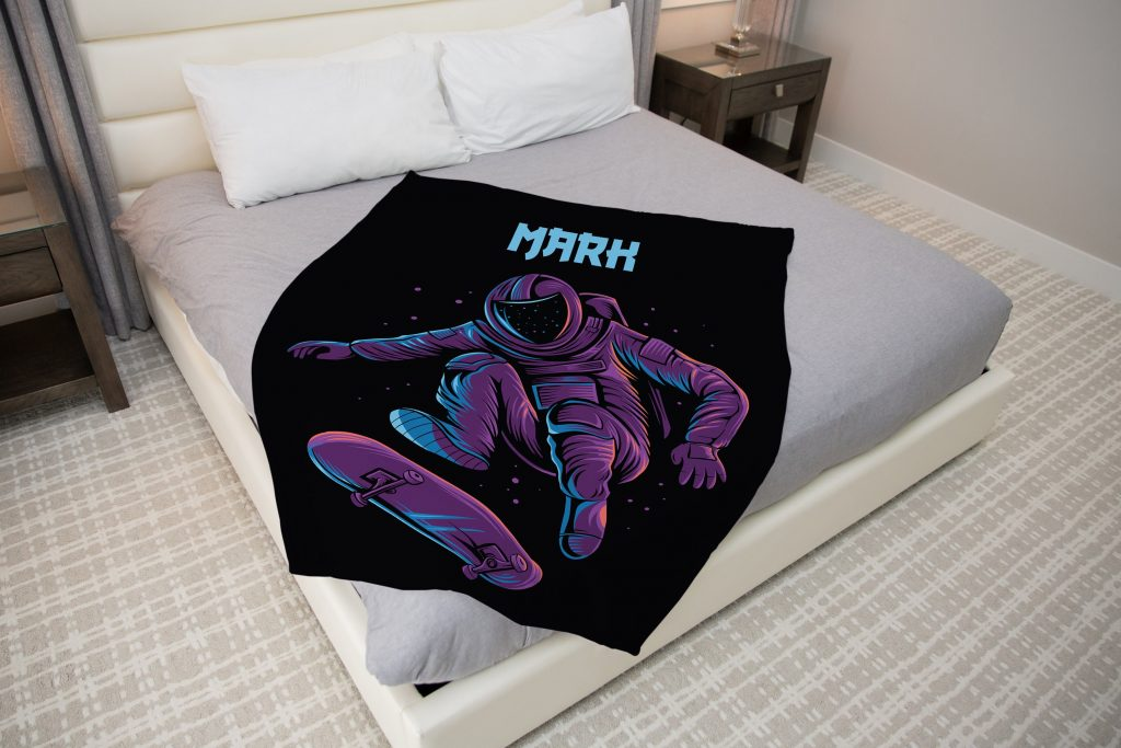 Personalized Astronaut riding on Skateboard Blanket