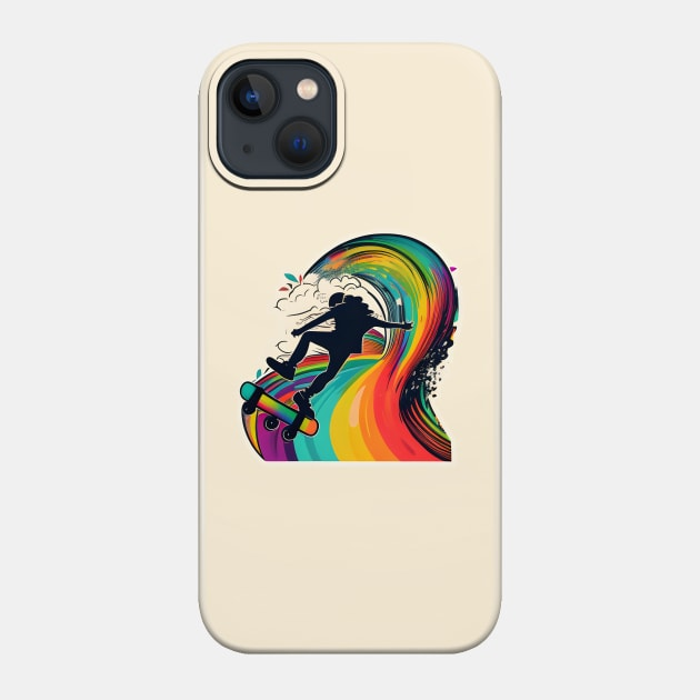 A Skateboarder Riding Down A Rainbow Phone Case